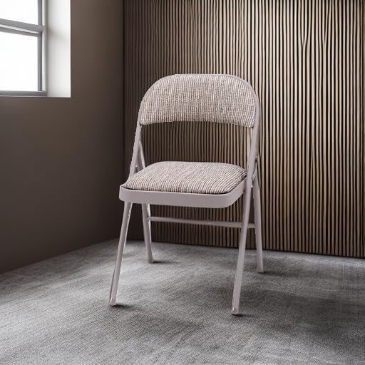MECO 4-Pack Steel Frame Folding Dining & Event Chairs, Chicory Lace Motif Upholstery, Beige - Foldable Seating with Cushio...