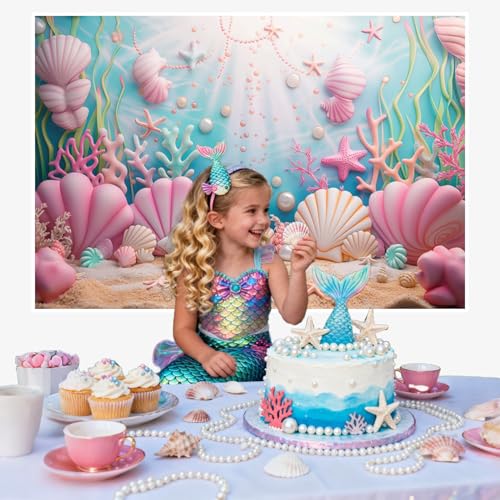 AOFOTO Pink Birthday Decorations Backdrop for Girls Party Seashell Pearl Happy Birthday Banner Underwater World Kids Baby ...