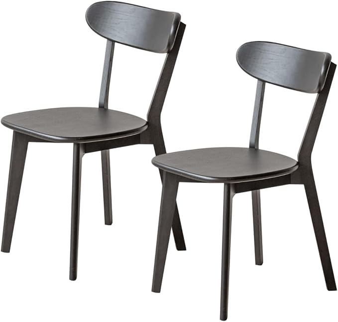 Bamskov 100% Solid Oak Wood Dining Room Chairs - Practical Kitchen Chairs - Wood Chair for Dining Room, Kitchen (2, Black)