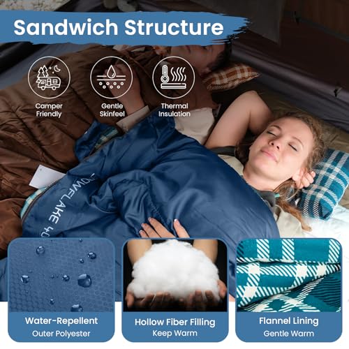 KingCamp Sleeping Bag for Adults, Cold Weather & Warm XL Big and Tall Flannel Sleeping Bags with Compression Sack Portable...