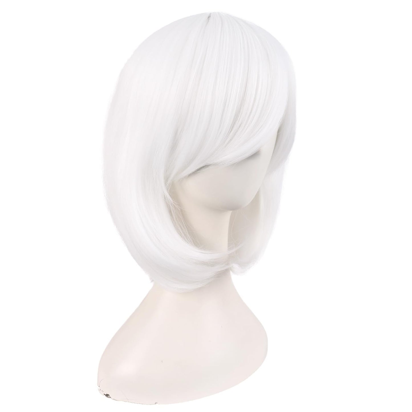 MapofBeauty 14 Inch /35 cm Female Models Medium Length Straight Hair Cosplay Bob Wig (White)