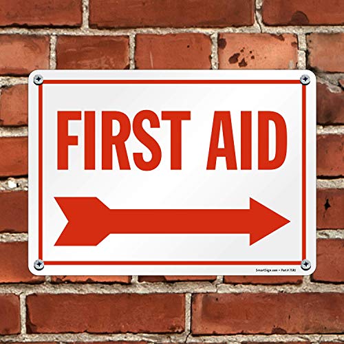 SmartSign "First Aid" Sign with Right Arrow | 10" x 14" Aluminum