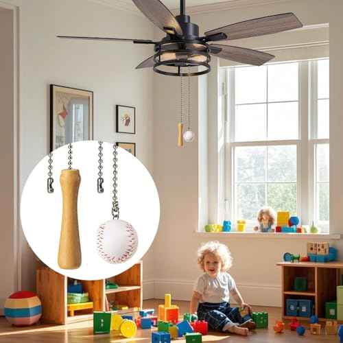 Baseball and Baseball Bats Ceiling Fan Pull Chain Ornaments Extender£¬with 12" Silver Bead Chain Fan Pulls