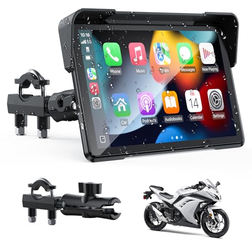 VOLAM Wireless Motorcycle CarPlay Screen, 7-inch IP67 Waterproof Touchscreen,GPS Navigation System,Anti-Glare for Dayligh...