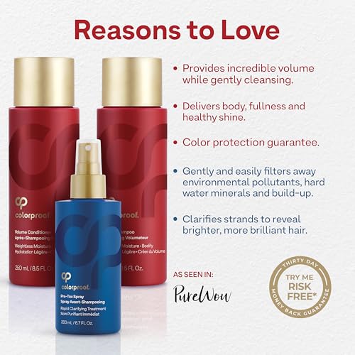 Colorproof Volume Gift Set - Volume Shampoo (8.5 Fl. Oz.), Volume Conditioner (8.5 Fl. Oz.), Pre-Tox Spray (6.7 Fl. Oz.)