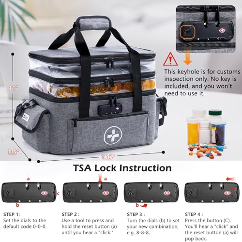 BAGSFY 3-Tier Medicine Organizer with Combination Lock – Large Medicine Bag, Empty First Aid Kit Case, Pill Bottle Medical...