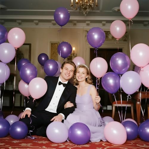 60 Pieces Pink Purple Balloons, 12 Inches Metallic Light Purple Balloon Confetti Balloons for Birthday, Wedding, Unisex Ad...