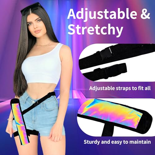 Rave Fan Holster,Large Rave Reflective Fan Hand Fan with Holster,Hand Fan Holder&Thigh Holster for Rave Essentials Shroom