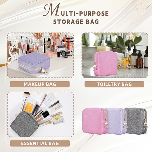 Playexen 5.7" Small Makeup Bag, Glitter Cosmetics Bag for Purse, Portable Small Travel Makeup Pouch with Ring Buckle (Purple)