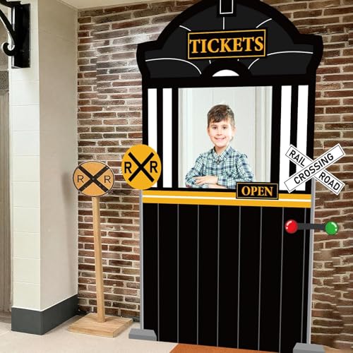 Train Ticket Hall Door Banner for Train Birthday Party Decoration Express Trains Station Hanging Banner Railroad Track Doo...