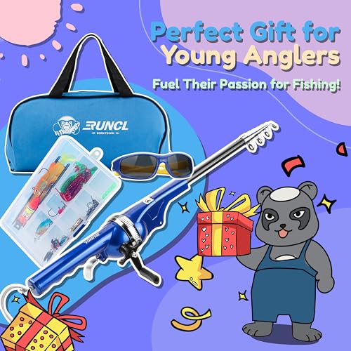 RUNCL Kids Fishing Pole - Portable Folding Fishing Rod and Reel Combo Kit with Spincast Fishing Reel, Kids Sunglasses, Tac...