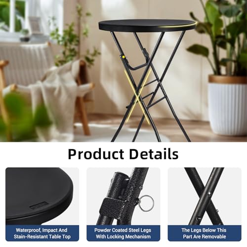 Byliable Cocktail Table 28in High Top Round Folding Indoor Outdoor, Plastic Bar Height Foldable Bistro Tall Table for Part...