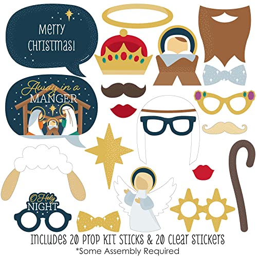 Big Dot of Happiness Holy Nativity - Manger Scene Religious Christmas Photo Booth Props Kit - 20 Count