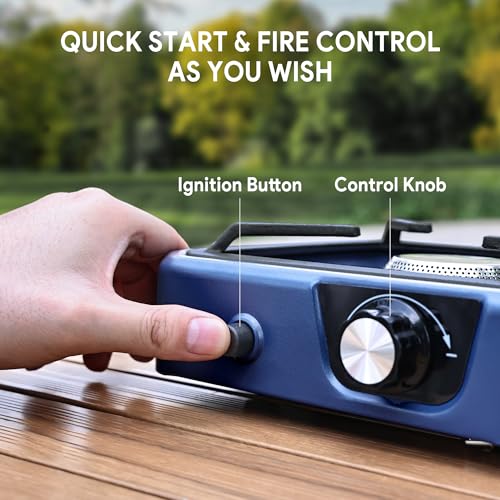 Upgraded Separate Ignition Needle WINKIZA Camping Stove with Cutting Board, Portable Propane Camp Stove with 8,000 BTU, Ad...