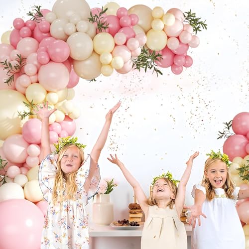 Pink and Yellow Balloon Arch Kit Pastel Pink Light Pink Yellow Sand White Balloons for Birthday Baby Shower Bridal Shower ...