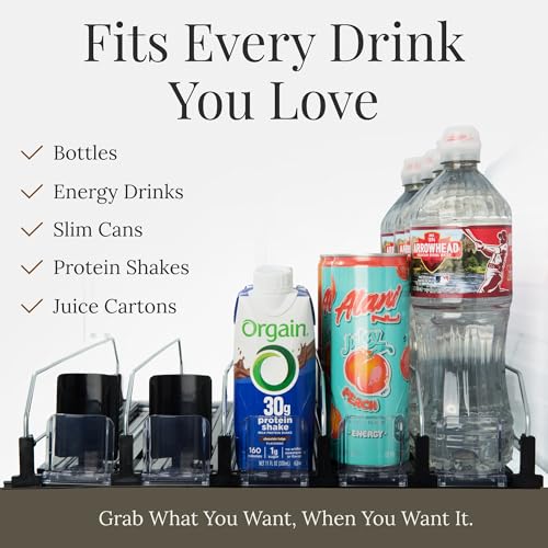 Hodge Home Essentials 5-Piece Drink Organizer for Fridge – Spring-Loaded Rolling Can & Bottle Holder – Kitchen Storage for...