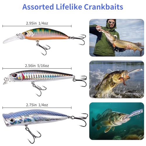 73PCS Fishing Lures Kit with Tackle Box for Freshwater Bass & Trout – Includes Crankbaits, Topwater Frogs, Soft Plastic Wo...