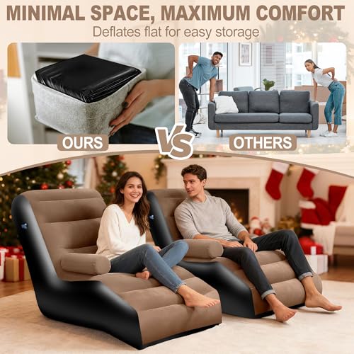 LanAqua Inflatable Couch for Camping, Blow Up Couch for Adults with Armrest, Waterproof Flocked Surface Inflatable Lounge ...
