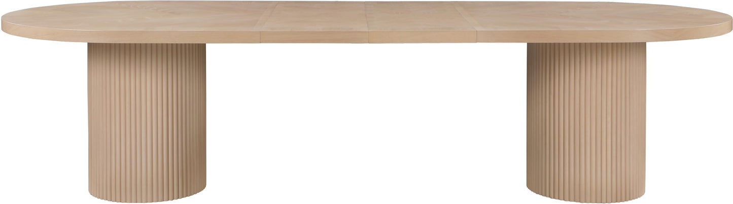 Meridian Furniture 725Oak-T Belinda Collection Mid-Century Modern Solid Wood White Oak Veneer Dining Table, Oval Design, Fluted Bases, 2 Leaves Included, 90"/106.5"/123" W x 47.5" D x 31" H, White