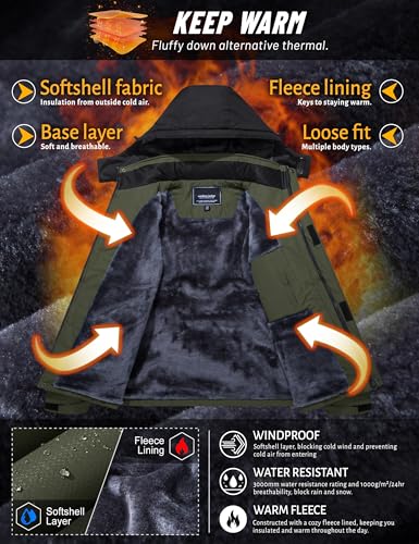 TACVASEN Men's Winter Skiing Jackets Water Resistant Fleece Coats Insulated Thermal Snowboard Jacket Parka Raincoat with Hood