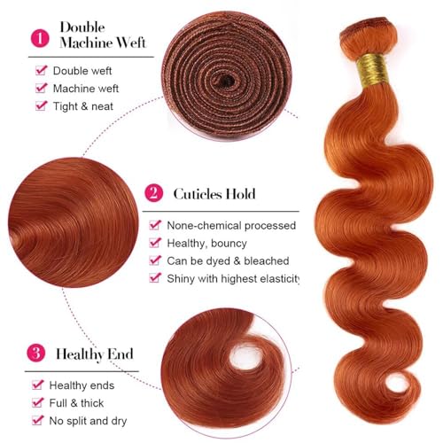 Ginger Orange 350 Human Hair Bundles 26 28 30 Inch Body Wave Bundles Human Hair Unprocessed Brazilian Virgin Hair Quick Weave for Black Women