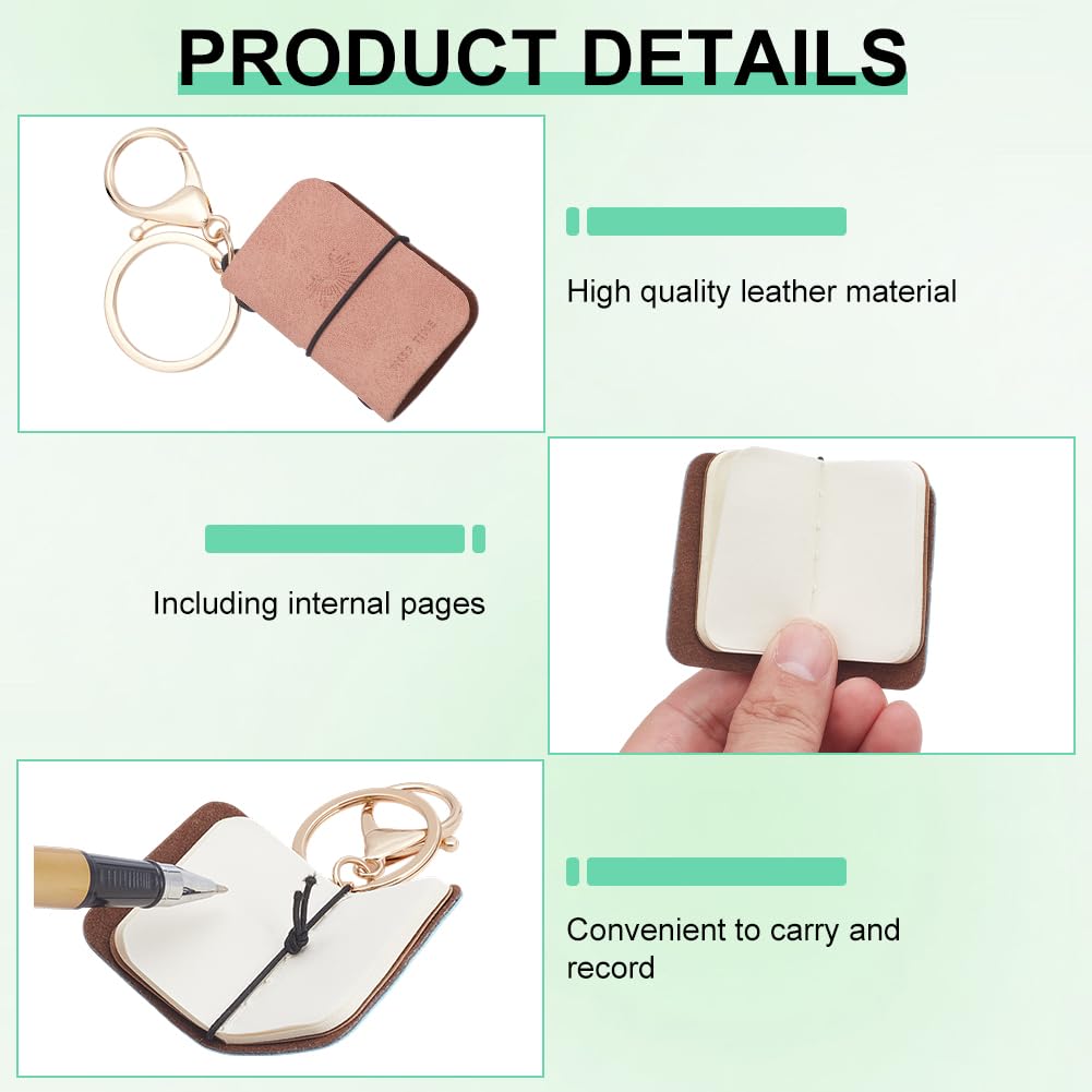 WEBEEDY 6 Pcs Adorable Mini Leather Journal Retro Pocket Notebook 1.9x1.2 Inch Mini Book Keychain Cute Sketchbook Agenda for Office Keychain Teachers Bookish Christmas Birthday Gifts, 4.8x3cm