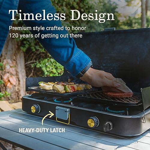 Coleman 1900 Collection 3-in-1 Propane Camping Stove, Cast Iron Grill & Griddle Accessories Included, 24,000 BTUs Across 2...