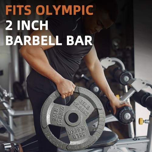 Fitvids Olympic Cast Iron 2-Inch Weight Plate for Strength Training & Weightlifting, Home Gym, Multiple Weights Available