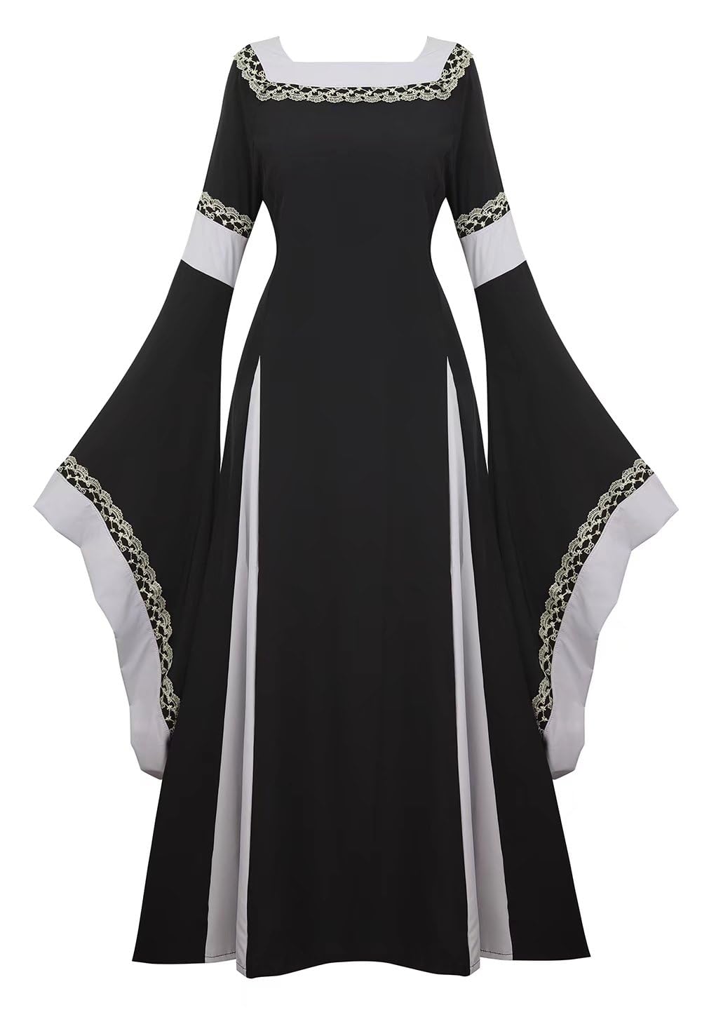 Medieval Dress Long Renaissance Costume Gown Irish Over Deluxe Victorian Vintage Cosplay Women Black XS