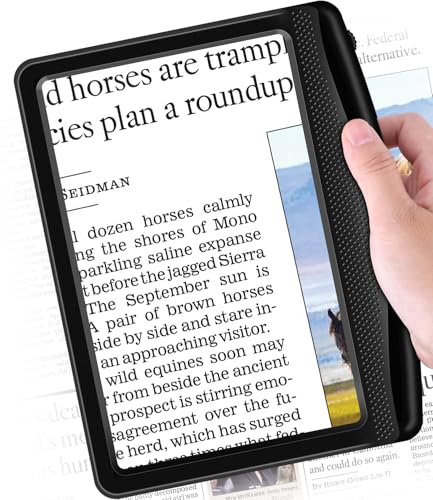 Rechargeable 5X Magnifying Glass for Reading, Large Bright Full Page Magnifier with Light, Handheld LED Dimmable Lighted, ...
