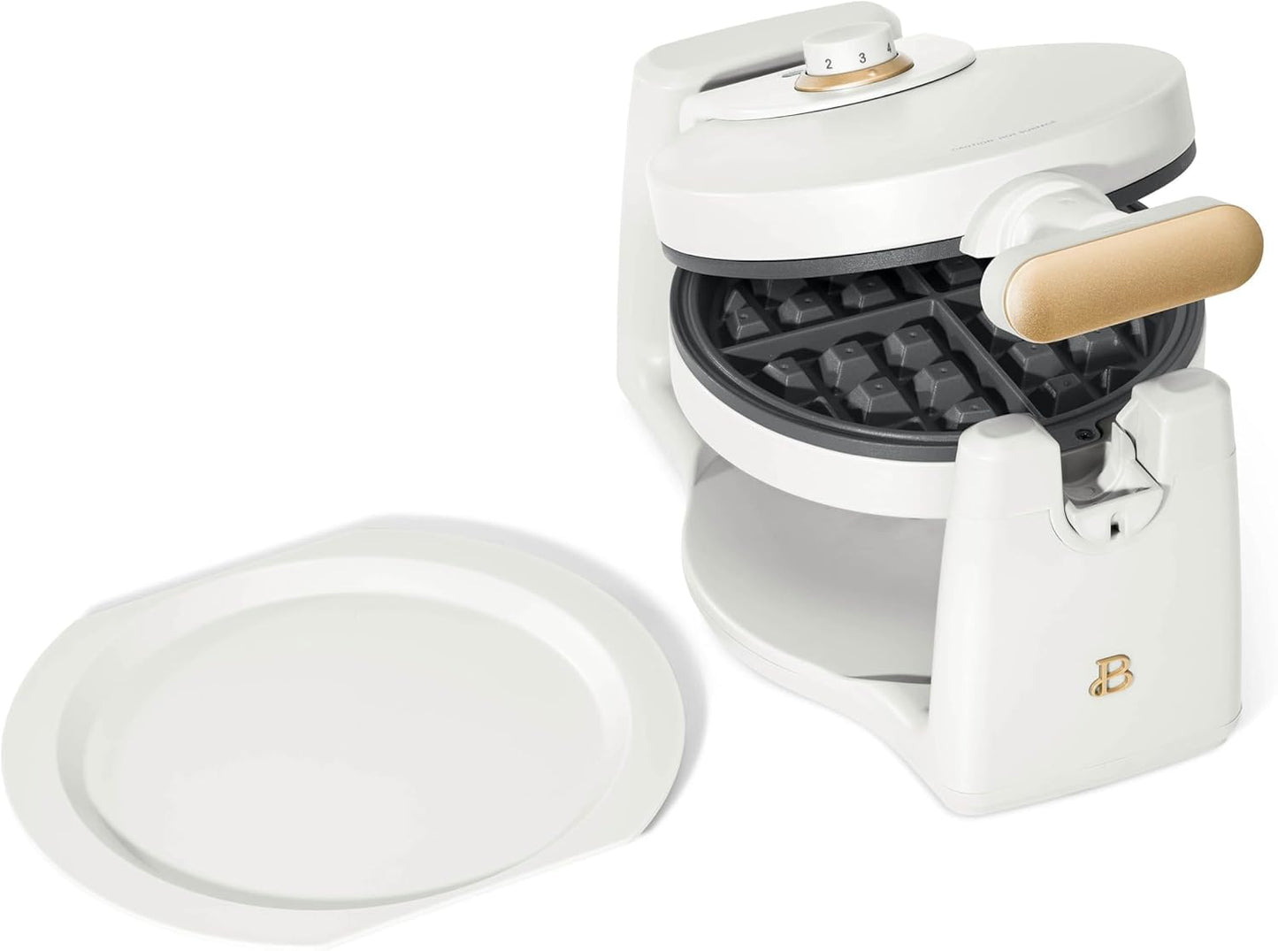 Beautiful Rotating Belgian Waffle Maker, White Icing by Drew Barrymore Makes 1-Inch Thick Waffles, Stainless Steel (White Icing)
