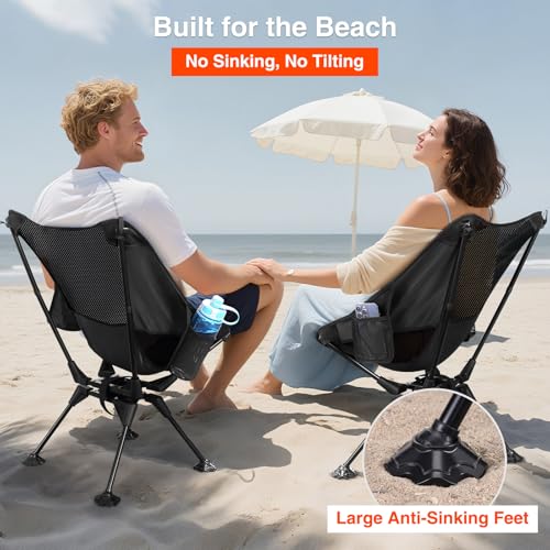 Trakiom 360° Swivel Folding Camping Chairs, Compact and Portable Chair for Outdoor Camp, Foldable Chairs with Anti-Sinking...