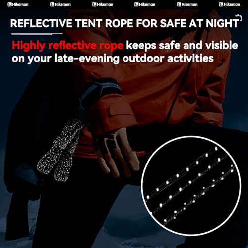 Hikeman Tent Guy Ropes 2mm-Ultralight Strong Guy Lines with Tensioner Reflective UHMWPE Fiber Tent Cord for Camping, Hikin...