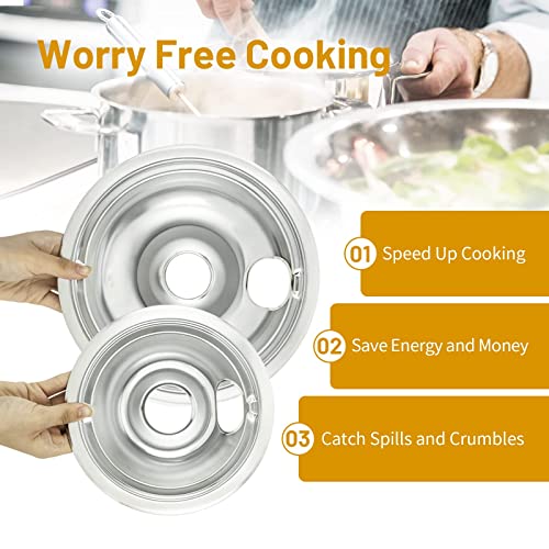 COZZIVITA 4-Piece Drip Pans Set - Compatible with GE Stoves - Chrome Finish Electric Stove Burner Drip Pans - 2 x 6inch, 2...