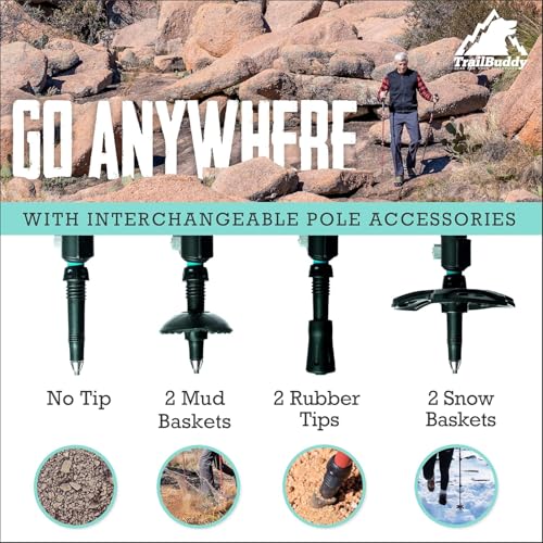 TrailBuddy Foldable Trekking Poles – Ultralight 7075 Aluminum, EVA & Cork Grip Collapsible Hiking Poles – Lightweight Adju...