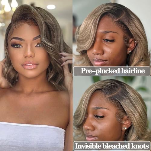 1b/Ash Blonde Lace Front Wig Human Hair Pre Plucked Hairline 180% Density Short Bob Human Hair Wigs For Women Summer Bob 13x4 Lace Front Wig 1b Grey Human Hair Wigs (16inches)