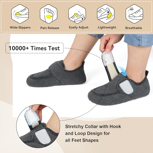 BARERUN Womens Mens Slippers Diabetic House Slippers for Women Men Wide Indoor Slip on Barefoot Adjustable Orthopedic Neur...