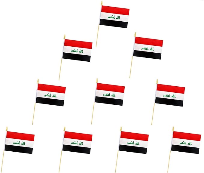 10 Pack Iraq Flags -IRQ Handheld Flag-Desktop Flag-5x8 In, Iraqi Mini Flag. Suitable For Party Decorations, Store Display...