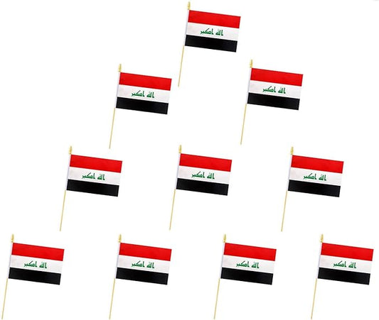10 Pack Iraq Flags -IRQ Handheld Flag-Desktop Flag-5x8 In, Iraqi Mini Flag. Suitable For Party Decorations, Store Display...