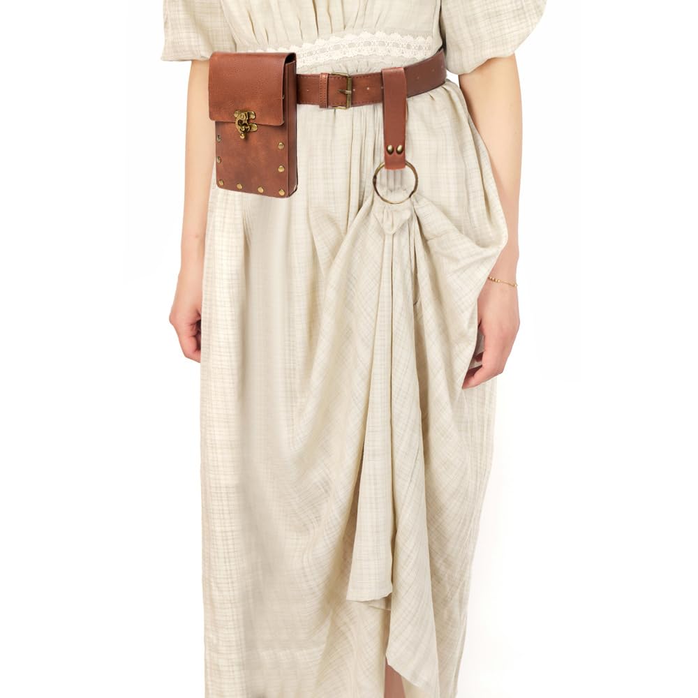 Belt Pouch Waist Bag Fanny Pack Steampunk Phone Holder Medieval Bag Leather Belt Renaissance Cosplay Costume Accessories (1-Brown)