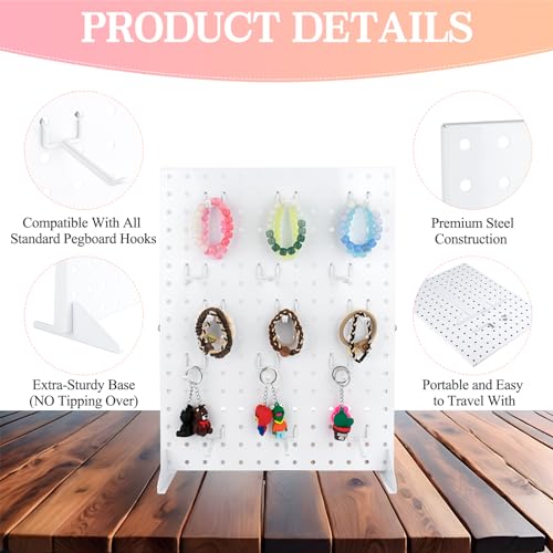 VACONICO 2 Pcs Metal Pegboard Display Stand with 30 Peg board Hooks, Tabletop Pegboard Shelf for Craft Shows & Fairs, Reta...
