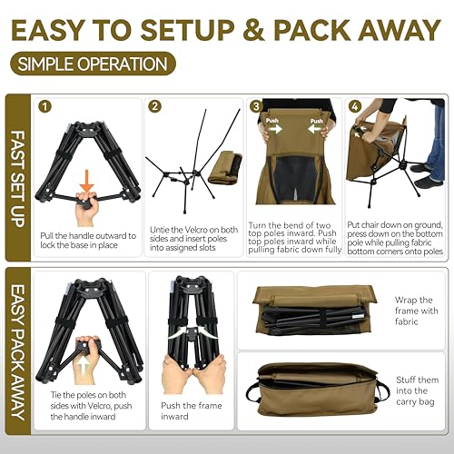 MARCHWAY Lightweight Folding High Back Camping Chair with Head Support, Stable Portable Compact for Outdoor Camp, Travel, ...
