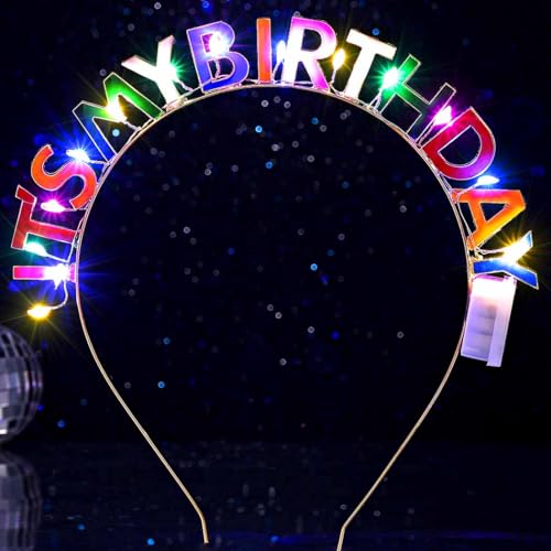 DRESBE Light Up Birthday Headband LED Its My Birthday Headbands Glow Party Hair Accessories for Women (Colorful)