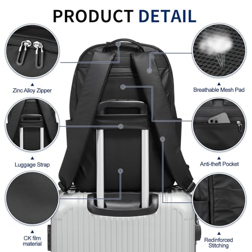 SUIKIHUM Black Backpack for Men, Laptop Backpack for Work, Anti-Theft Travel Carry On, 16 Inch Computer Bag, Water Resista...
