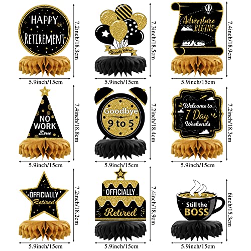 9PCS Retirement Party Decorations, Black and Gold Retirement Table Decorations, Retirement Centerpieces for Table, Retirem...