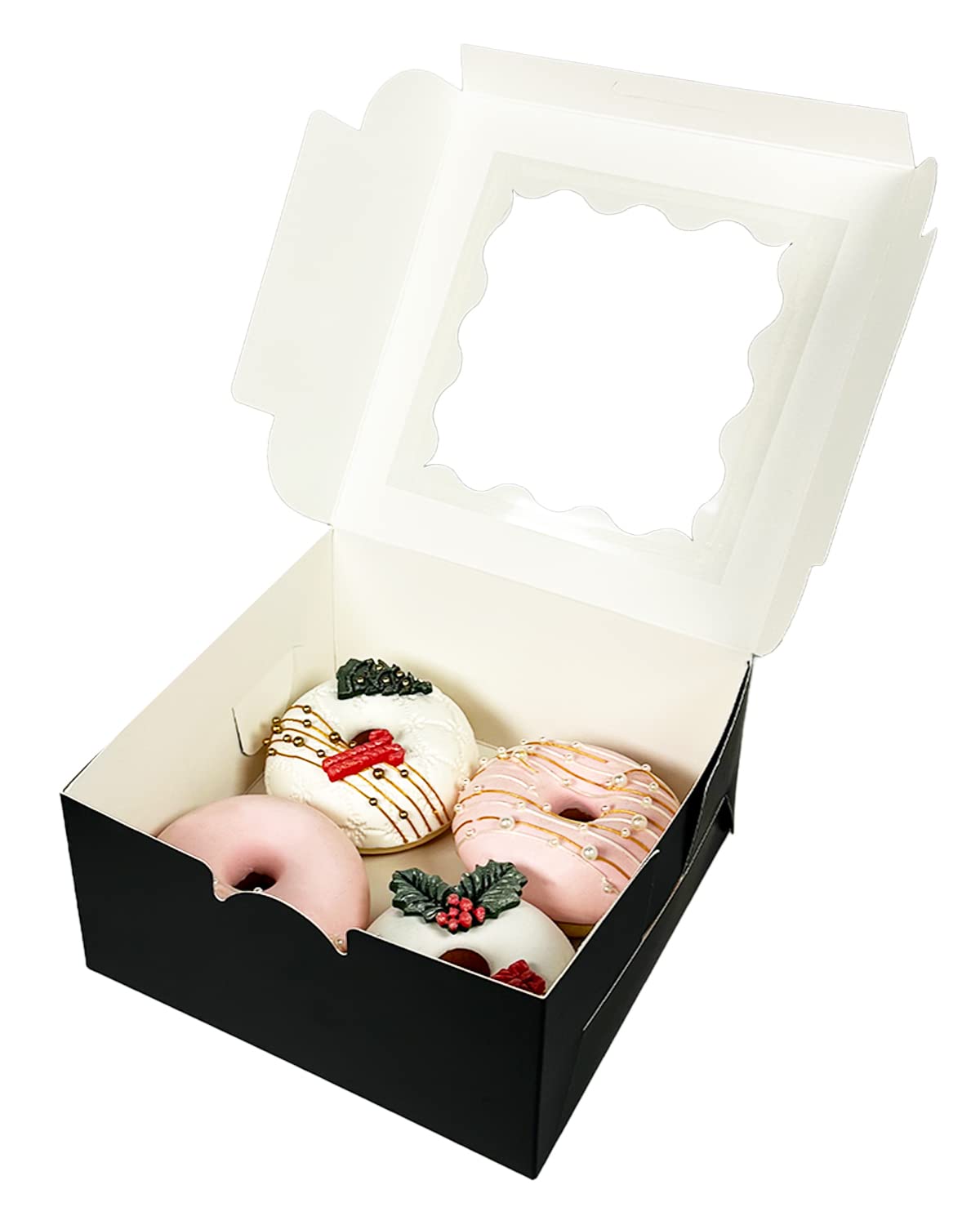 Bakepacker Black 30-Packs Bakery Boxes with Window 6x6x3 inches Thick & Sturdy Macaroon Pastry Boxes Cookie Boxes for Bakerys