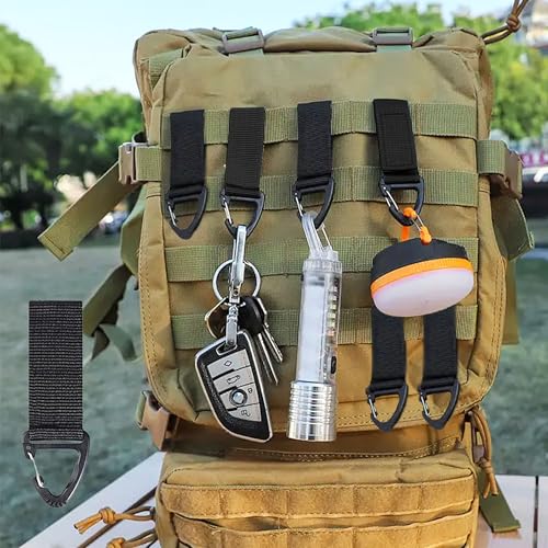 Tactical Key Ring Chain, D-Ring Snap Clip Carabiner, Multifunction Keychain Webbing Belt Holder 4PCS, Gear Hook for Hiking...