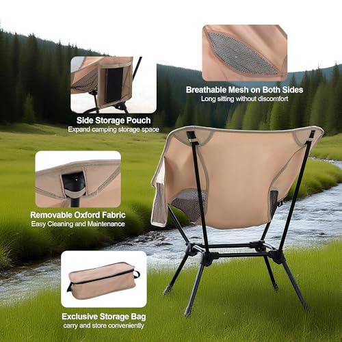TlaroRiz Camping Chair Portable Lightweight Camping Chairs for Adults Foldable 600D Oxford Ultralight Backpacking Chair wi...
