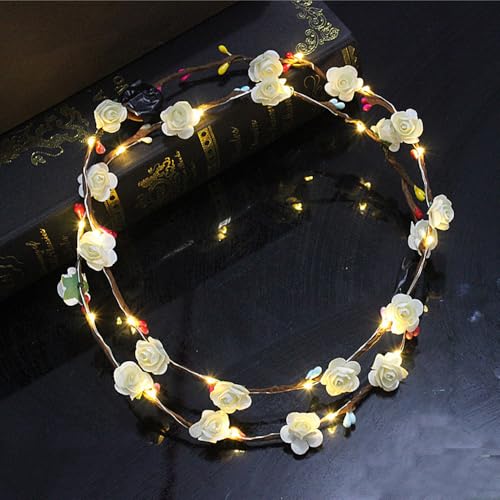 LEEMASING Led Light Women Flower Girl Headband Glow Blinking Crown Hair Wreath For Girls Women Wedding Festival Christmas ...