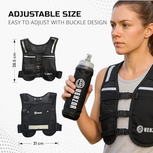 Shehzor Adjustable Weighted Vest Women and Men, Running Belt with Water Bottle, Chest Rig & Running Vest, Marathon Backpac...
